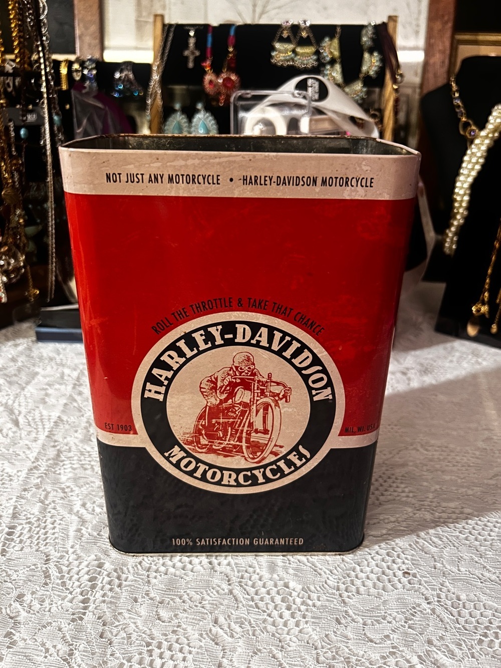 Harley-Davidson Red and Black Retro Metal Canister